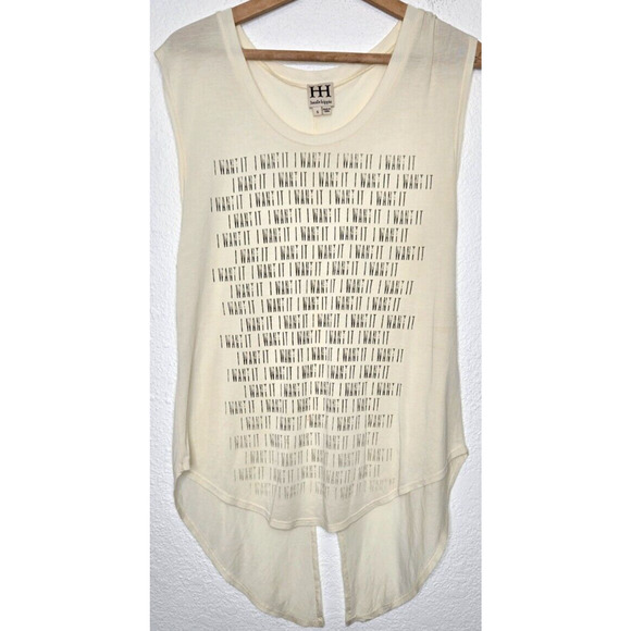 Haute Hippie Women I Want It Tank Top Small Ivory Muscle Tee Split Back High Low - Picture 1 of 10